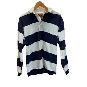 Vintage‎ 90s COLMUBIAKNIT Rugby Long Sleeve Shirt Mens S Navy White Stripe Heavy